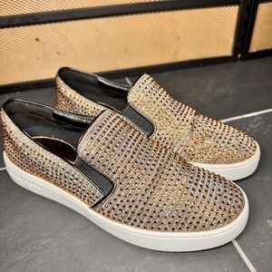Michael Kors Keaton Rhinestone Slip On Sneakers Gold Bronze HX19H Womens 7M